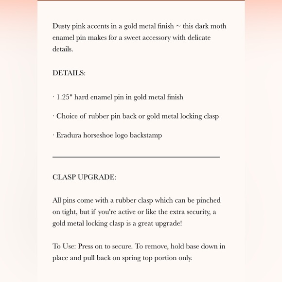 Eradura black moth pin pre-loved gold tone - Picture 5 of 9